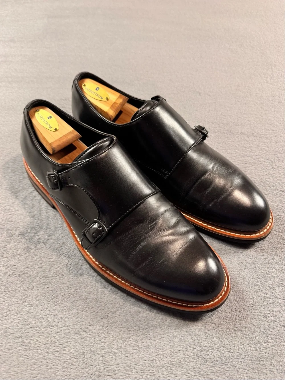 Kenneth Cole Reaction Klay Flex Black Leather Double Monk Strap Oxfords